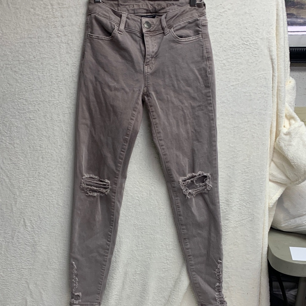 American Eagle Outfitters Ripped Skinny Jeans in Taupe
